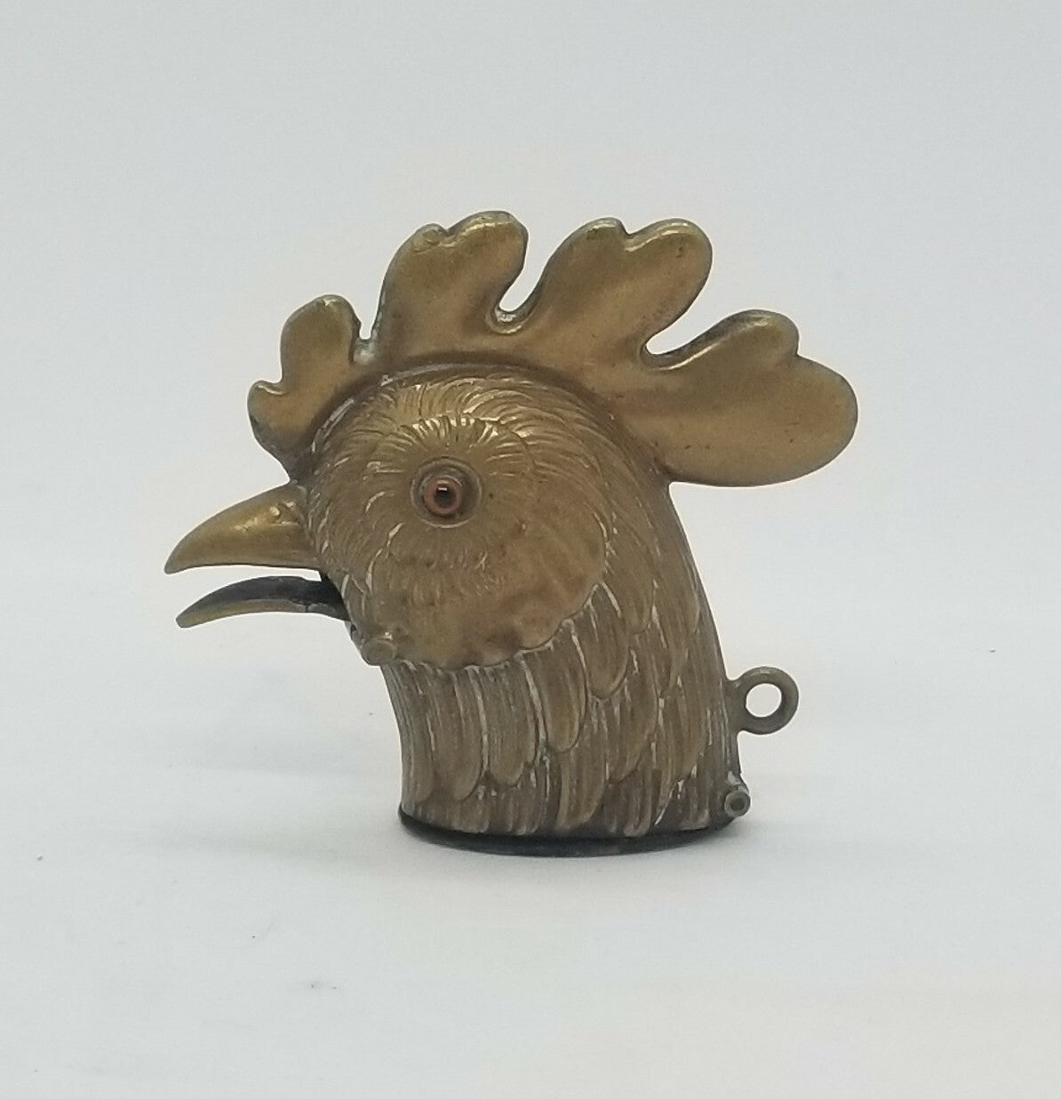 Antique Brass Pop Open Rooster Head Match Safe Vesta Case Box Original Glas Eyes