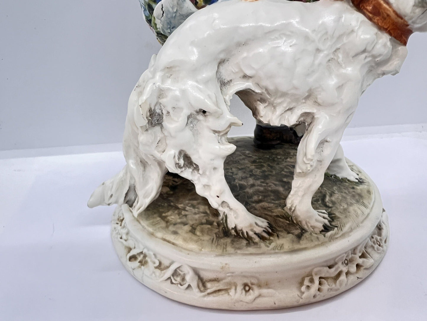 1950’s Borzoi & Girl w Floral Trim Mollica dog 10" Capodimonte Figurine Italy