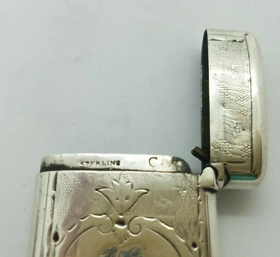 Antique 1874 GORHAM Hand-decorated Bright Cut Sterling Silver Match Safe Vesta