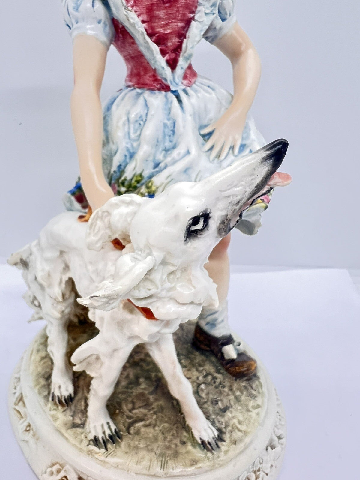 1950’s Borzoi & Girl w Floral Trim Mollica dog 10" Capodimonte Figurine Italy