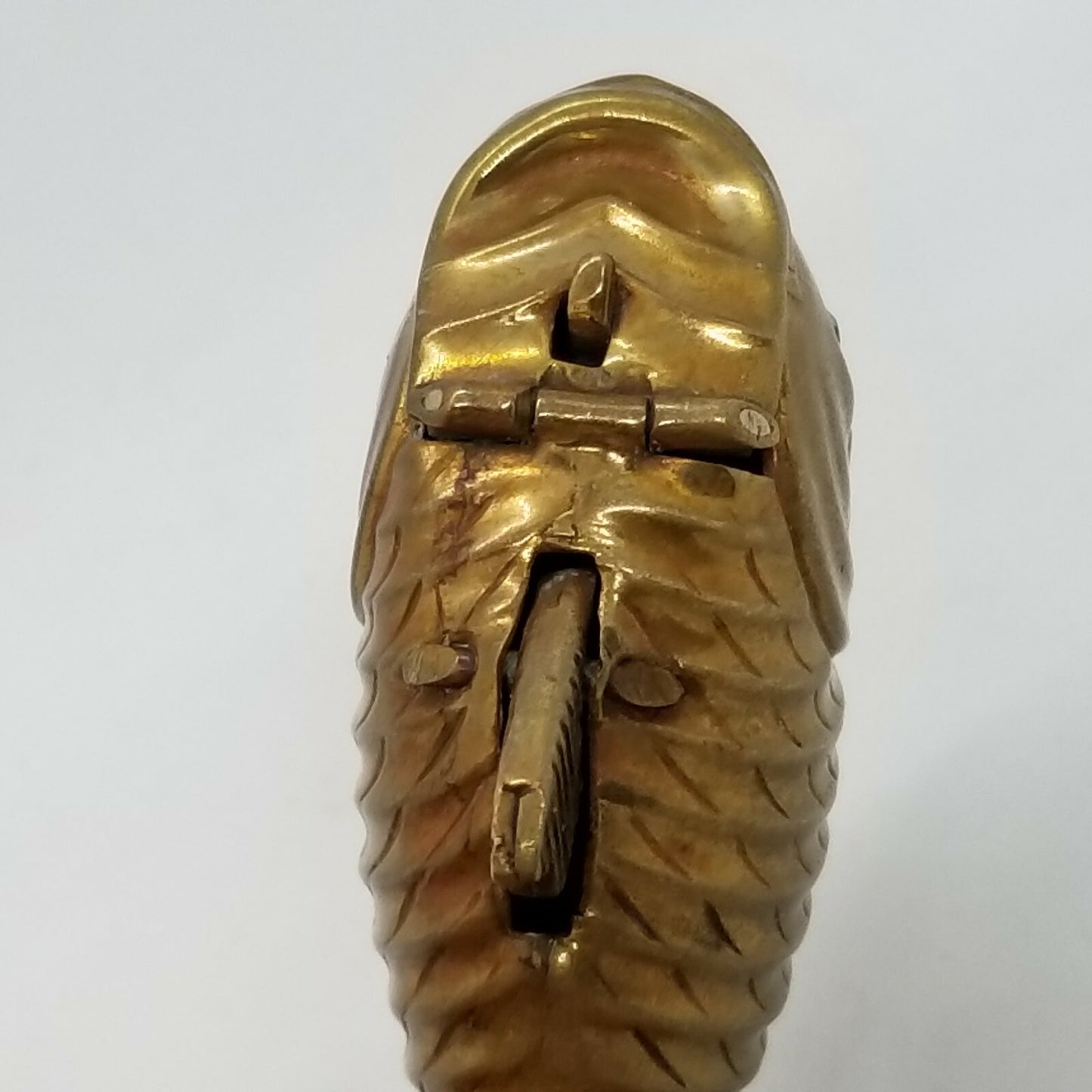 Antique Brass Figural Fish Match Safe Vesta Case Glass Eyes Mechanical
