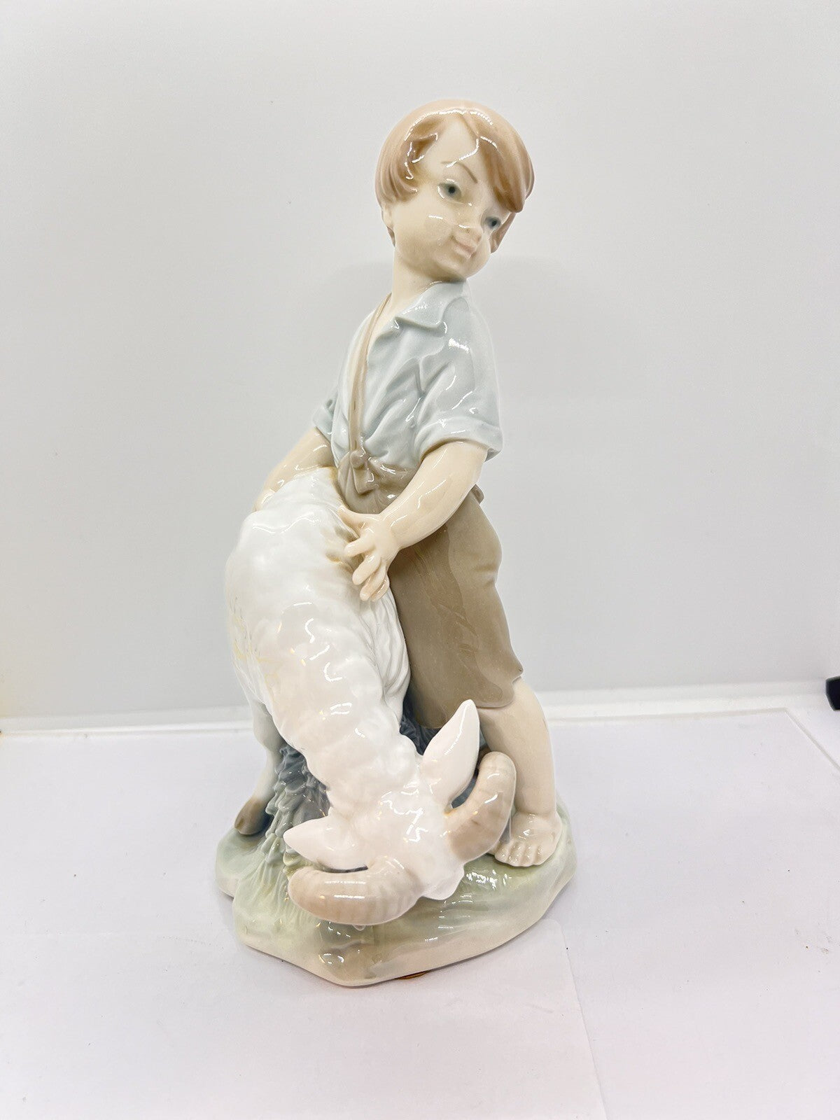 9” Vintage Nao Lladro “I'm not moving” Boy & Goat Figurine
