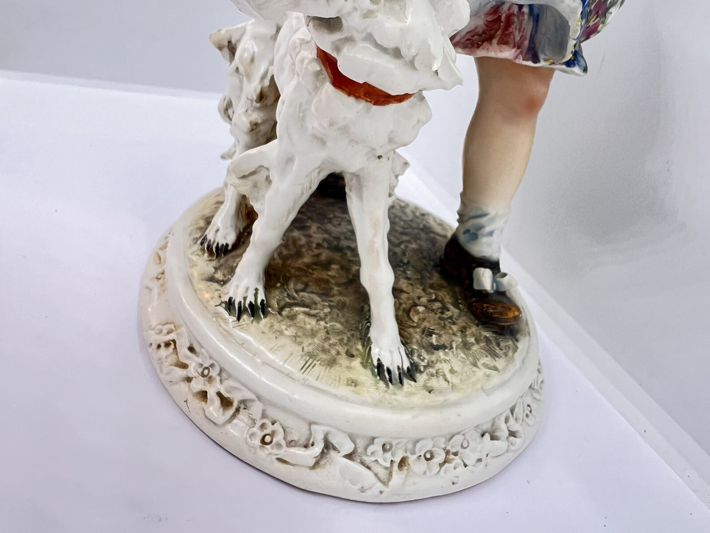 1950’s Borzoi & Girl w Floral Trim Mollica dog 10" Capodimonte Figurine Italy