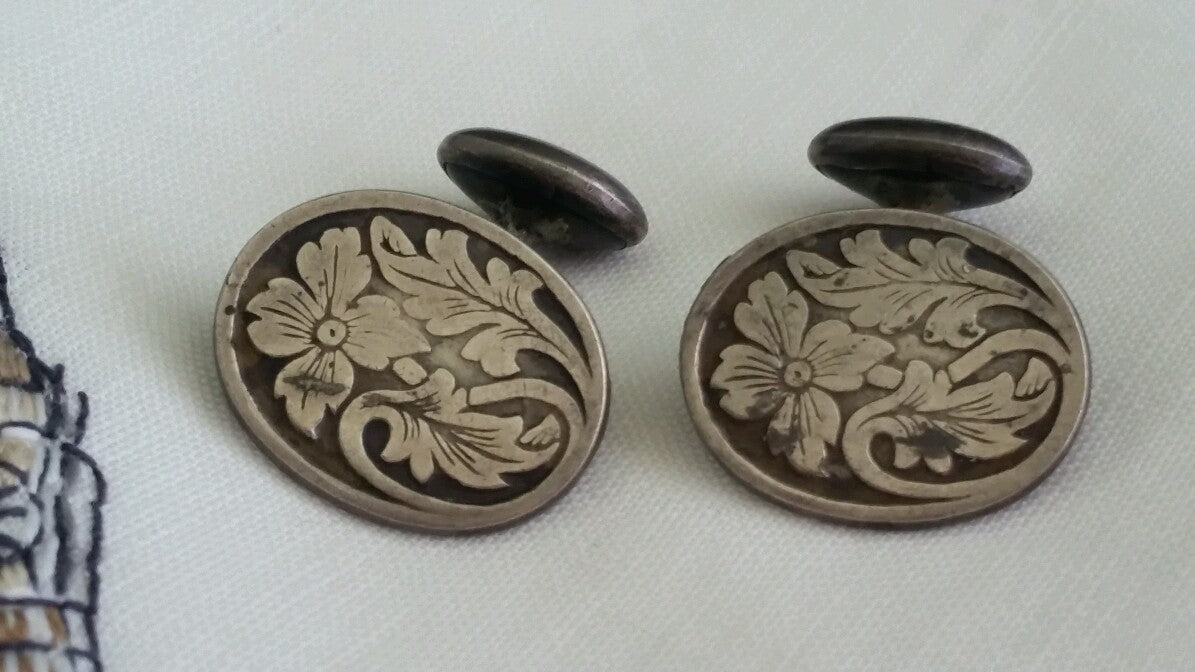 Antique Art Nouveau Solid Sterling Silver Cufflinks