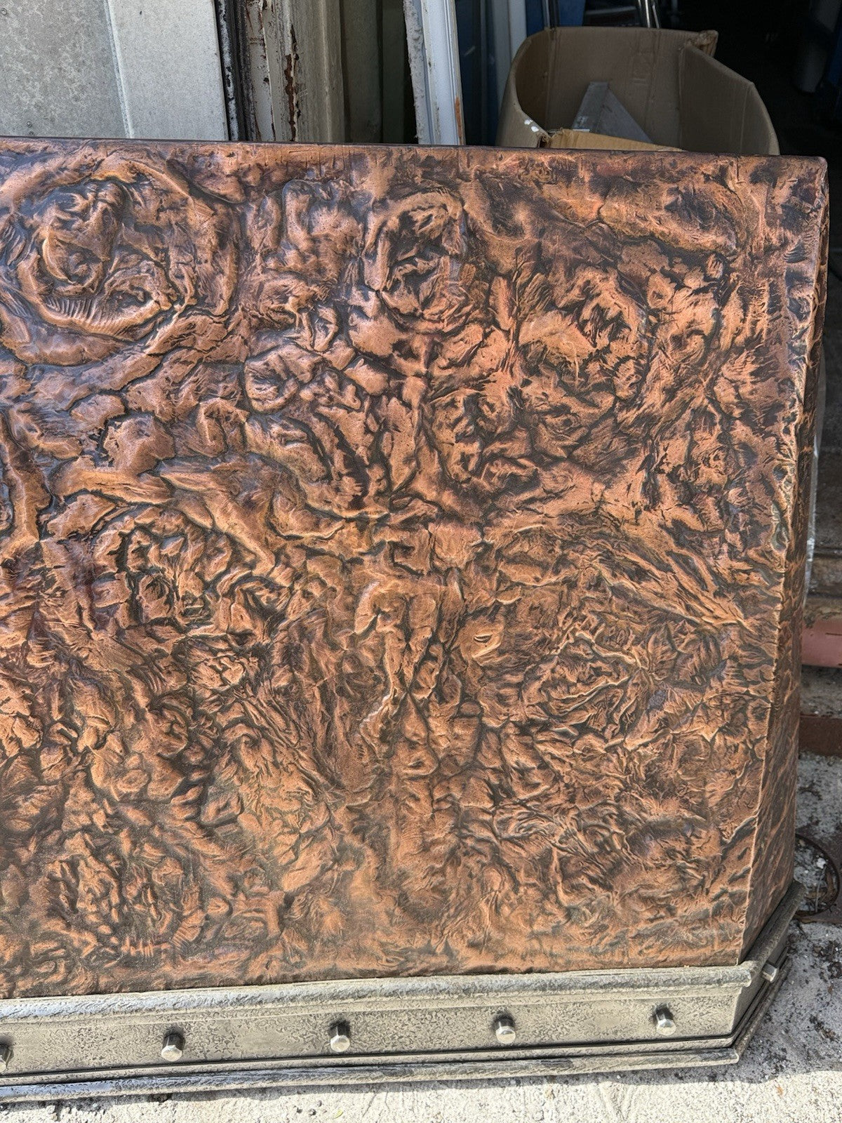 76” Handmade W.R. Nager Ornate Hearth, Doorway or Range Hood Patinated Copper