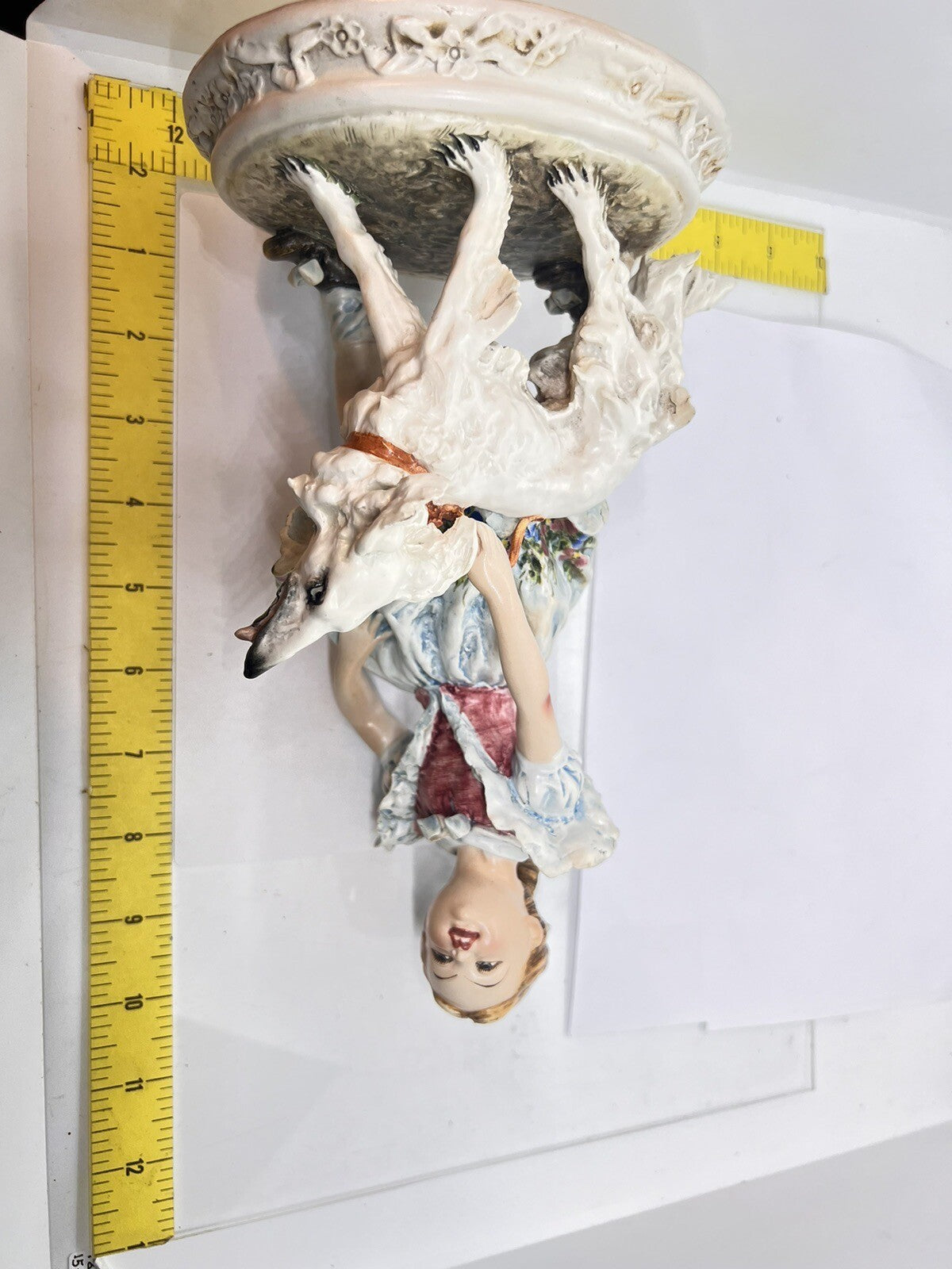 1950’s Borzoi & Girl w Floral Trim Mollica dog 10" Capodimonte Figurine Italy