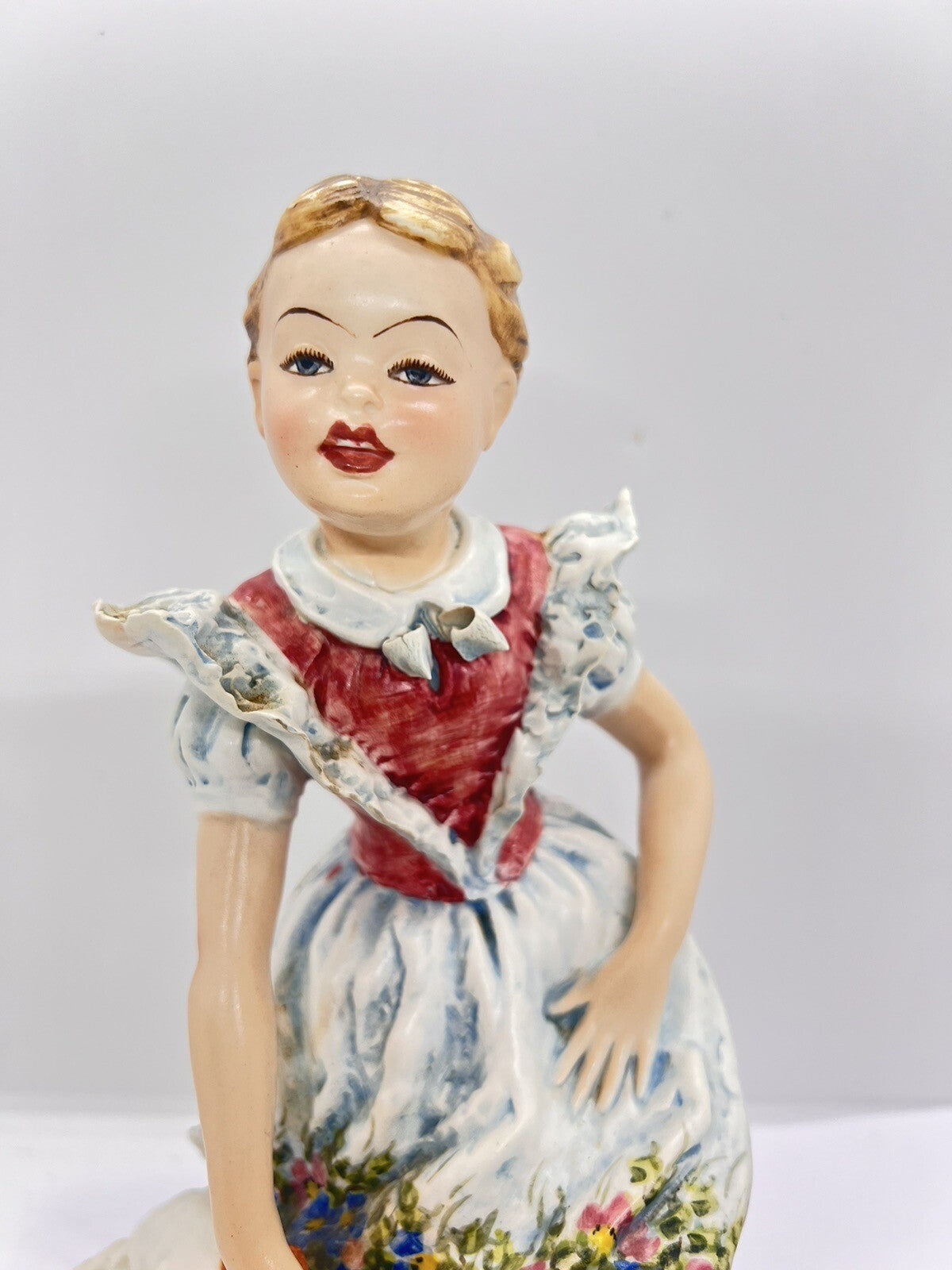 1950’s Borzoi & Girl w Floral Trim Mollica dog 10" Capodimonte Figurine Italy