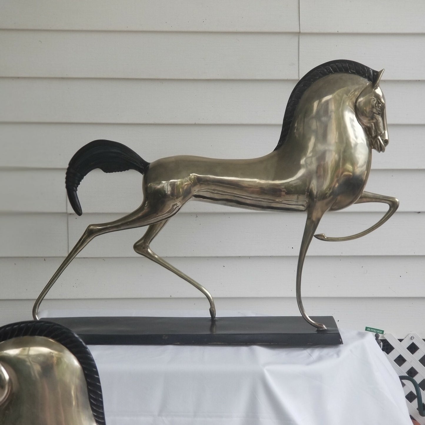 2 - 37" MCM Etruscan Silvered Brass Horse(s) Sculptures in Lovet-Lorski Style