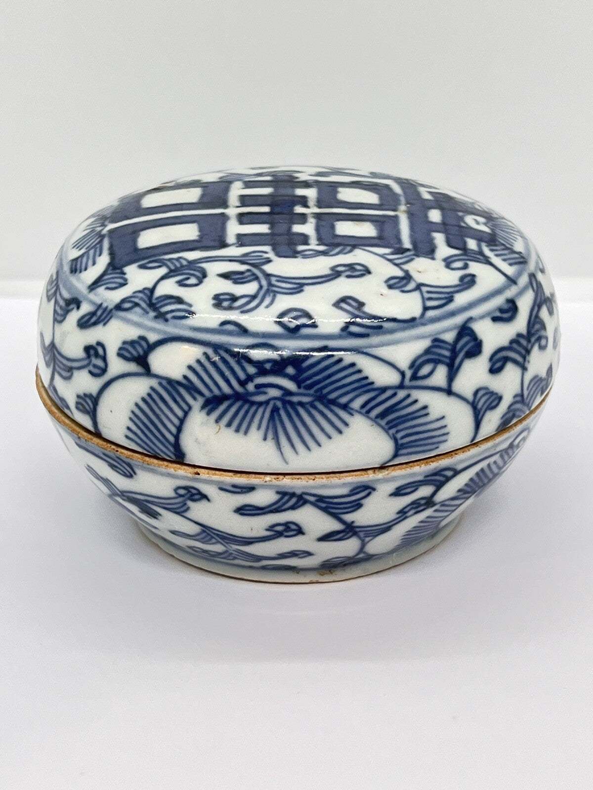 Antique Chinese Blue & White Porcelain Covered box