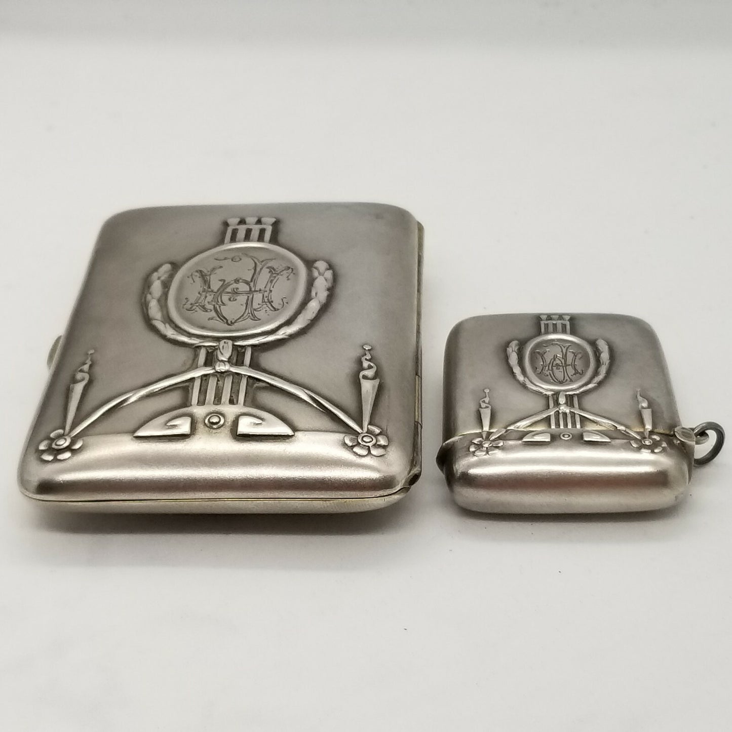 Antique 800 Silver Jugendstil Art Nouveau Match Safe Vesta & Cigarette Case Fob