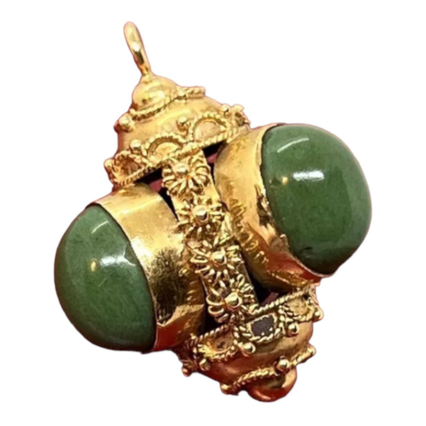 18K Gold Etruscan Revival Chrysoprase? Bracelet Charm Fob Necklace Pendant 6.5g