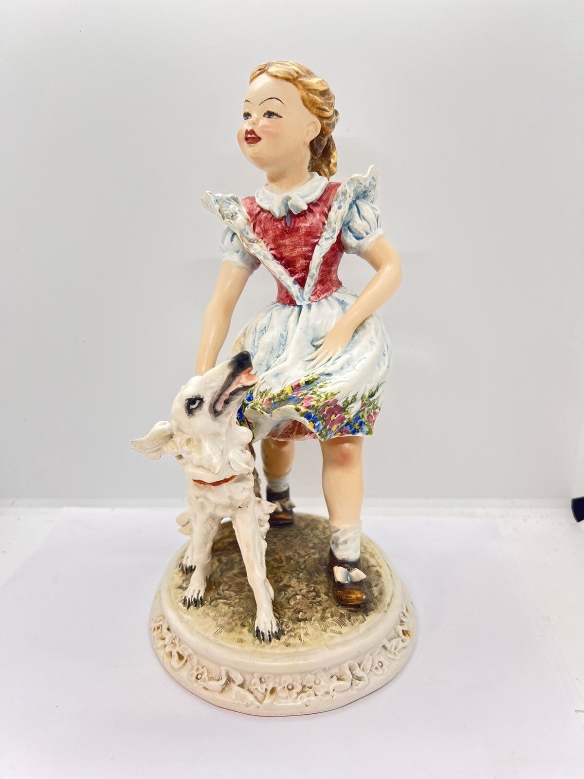 1950’s Borzoi & Girl w Floral Trim Mollica dog 10" Capodimonte Figurine Italy
