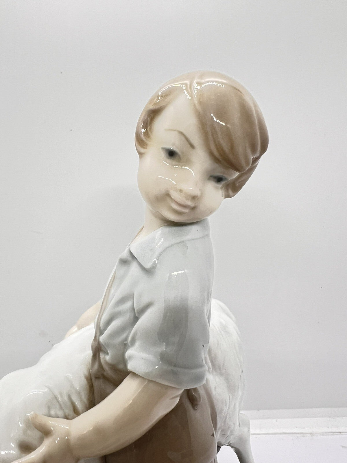 9” Vintage Nao Lladro “I'm not moving” Boy & Goat Figurine