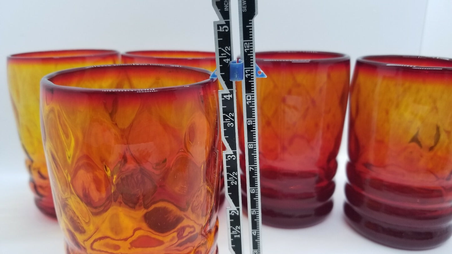 5 Fenton Amberina Diamond Optic Tumblers #1635 = go w/Squatty Water Pitcher Set