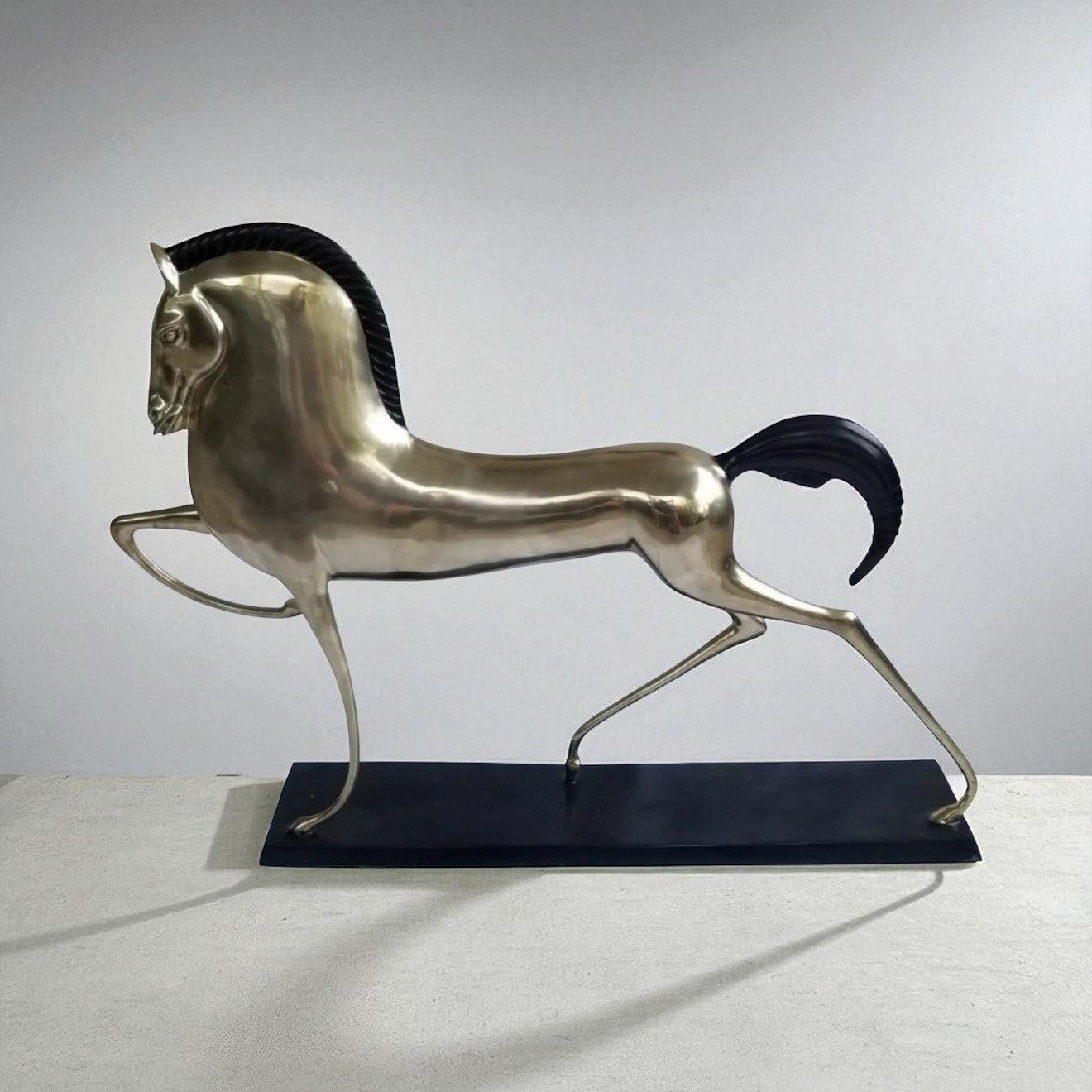 2 - 37" MCM Etruscan Silvered Brass Horse(s) Sculptures in Lovet-Lorski Style