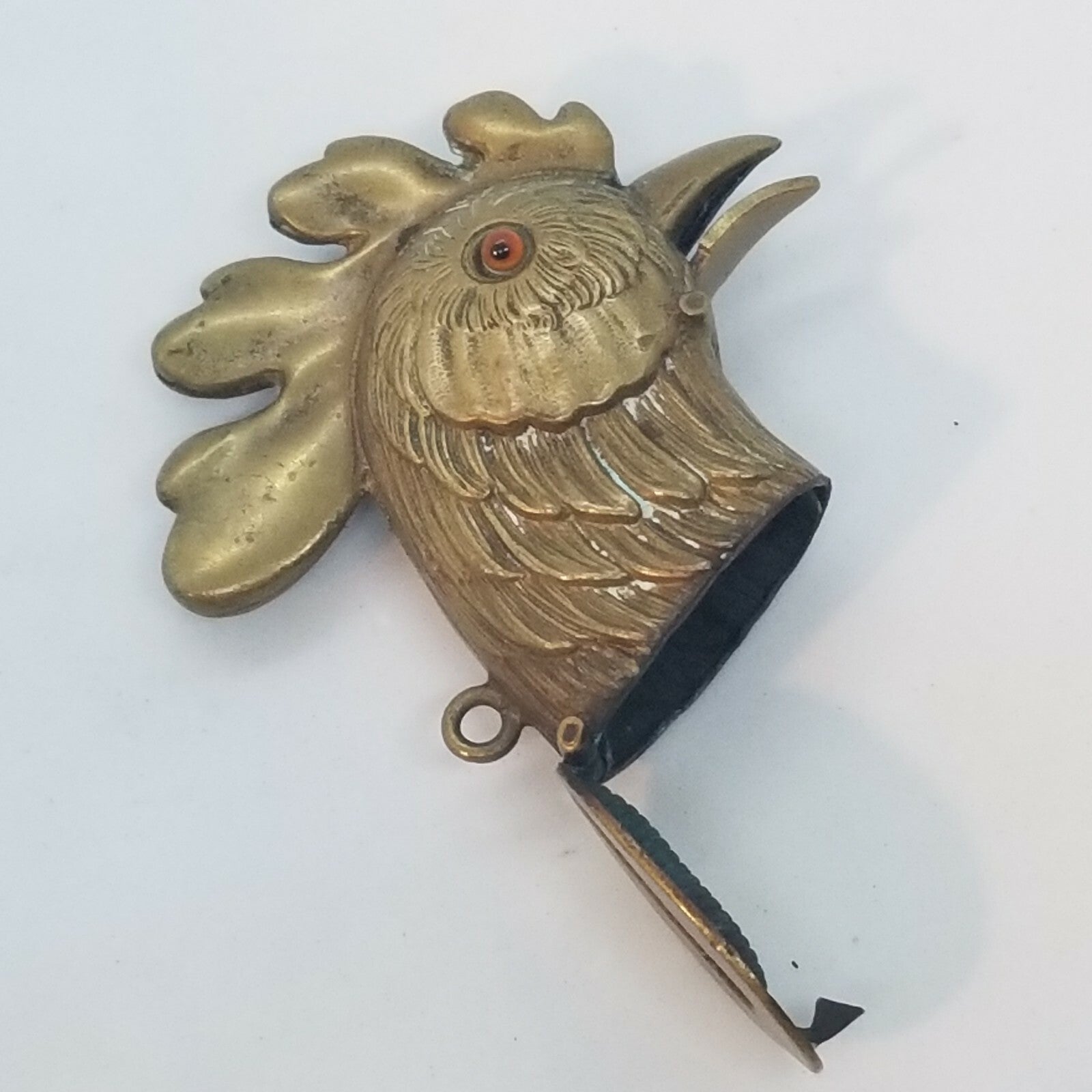 Antique Brass Pop Open Rooster Head Match Safe Vesta Case Box Original Glas Eyes