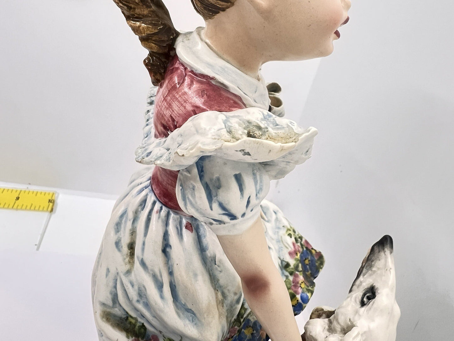 1950’s Borzoi & Girl w Floral Trim Mollica dog 10" Capodimonte Figurine Italy