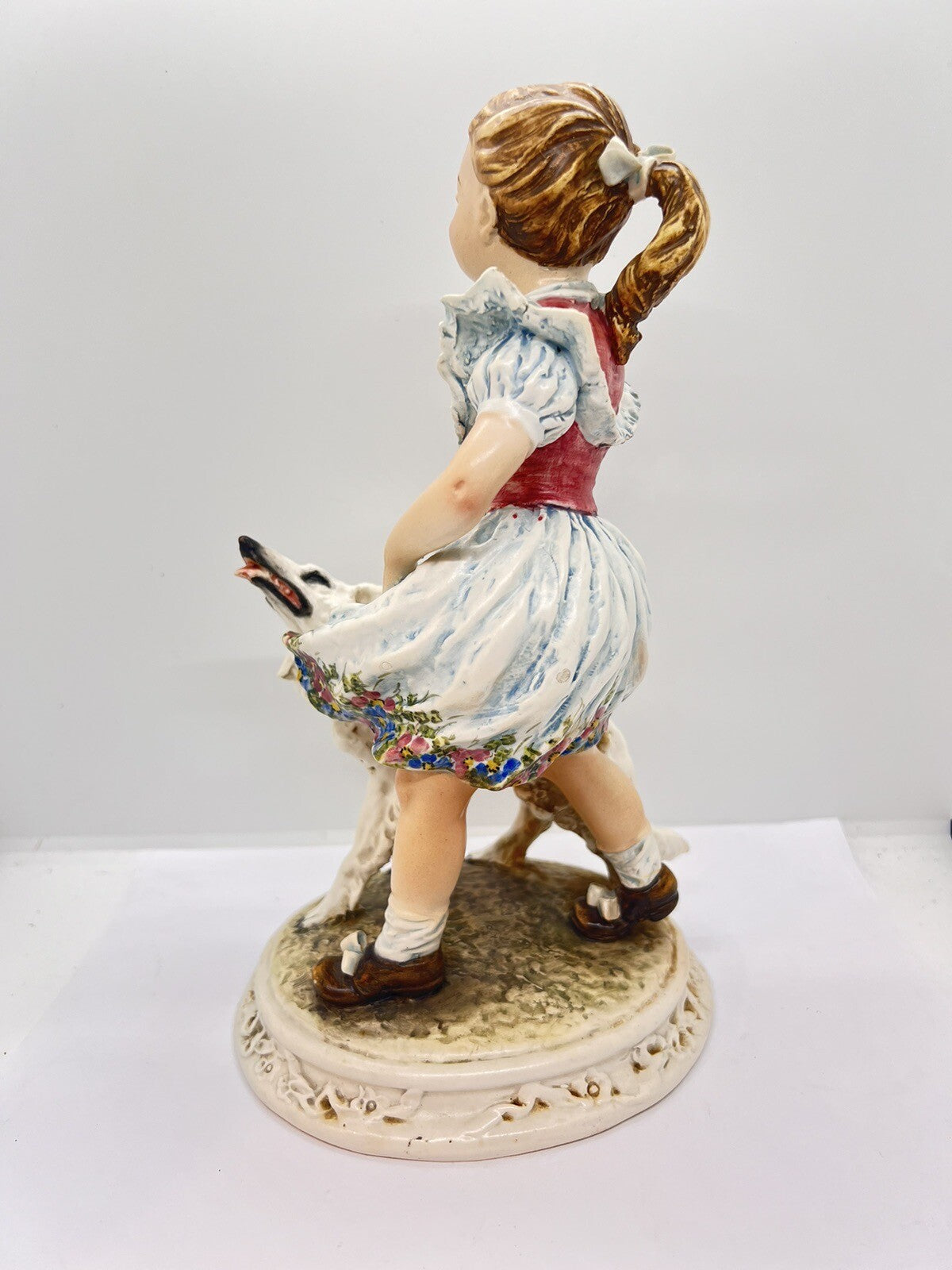 1950’s Borzoi & Girl w Floral Trim Mollica dog 10" Capodimonte Figurine Italy