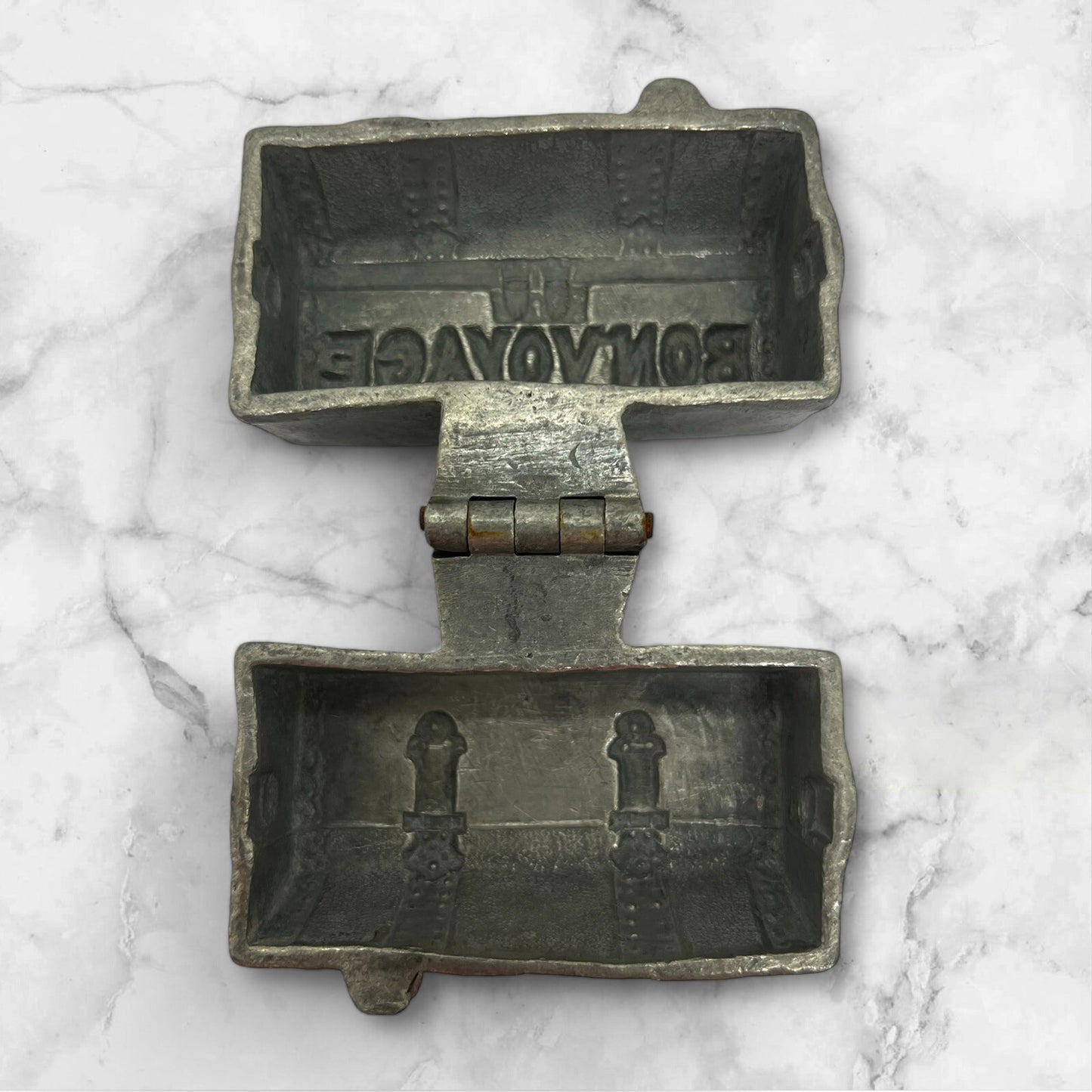 Antique Bon-Voyage Suitcase Travel Trunk Pewter Chocolate Candy Ice Cream Mold