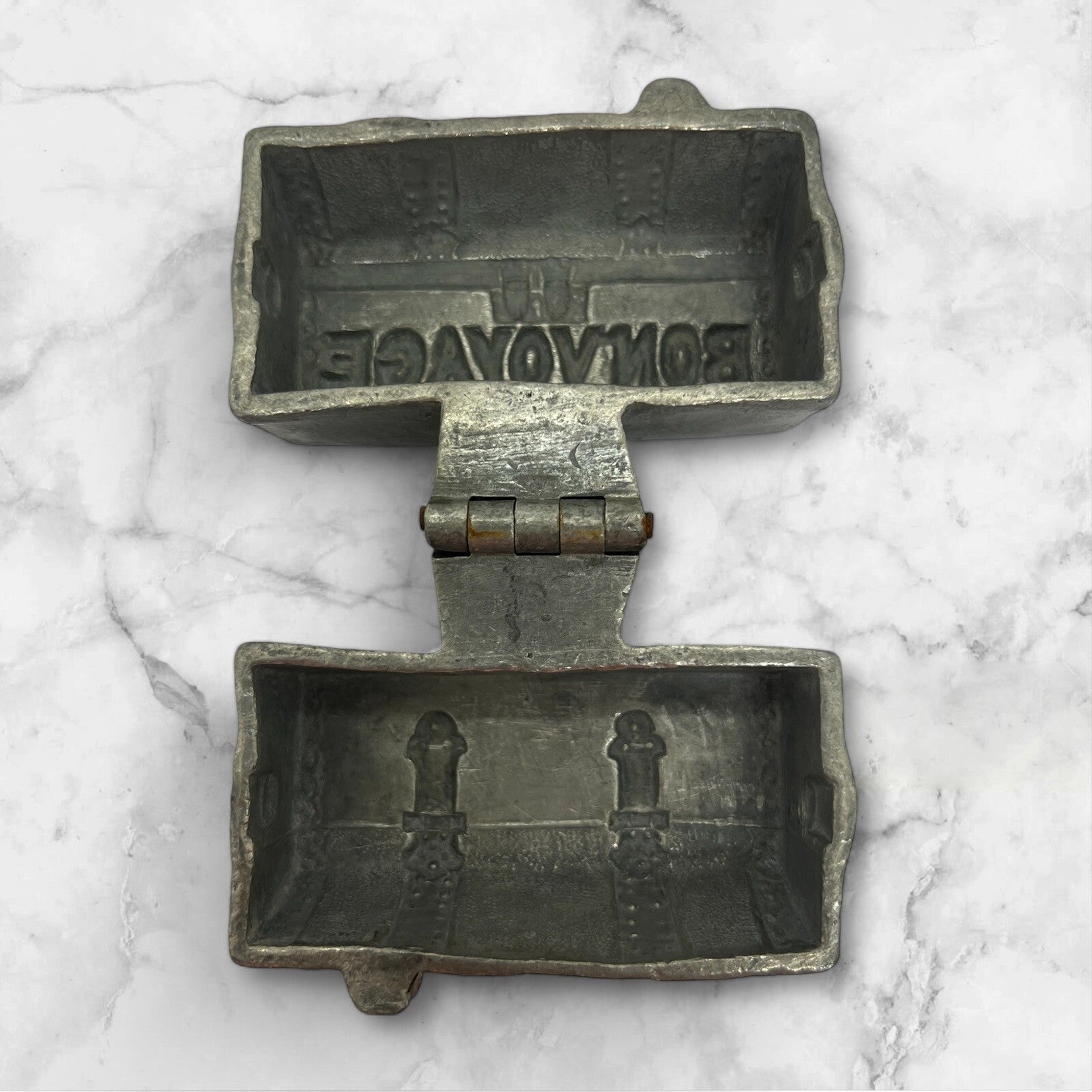 Antique Bon-Voyage Suitcase Travel Trunk Pewter Chocolate Candy Ice Cream Mold