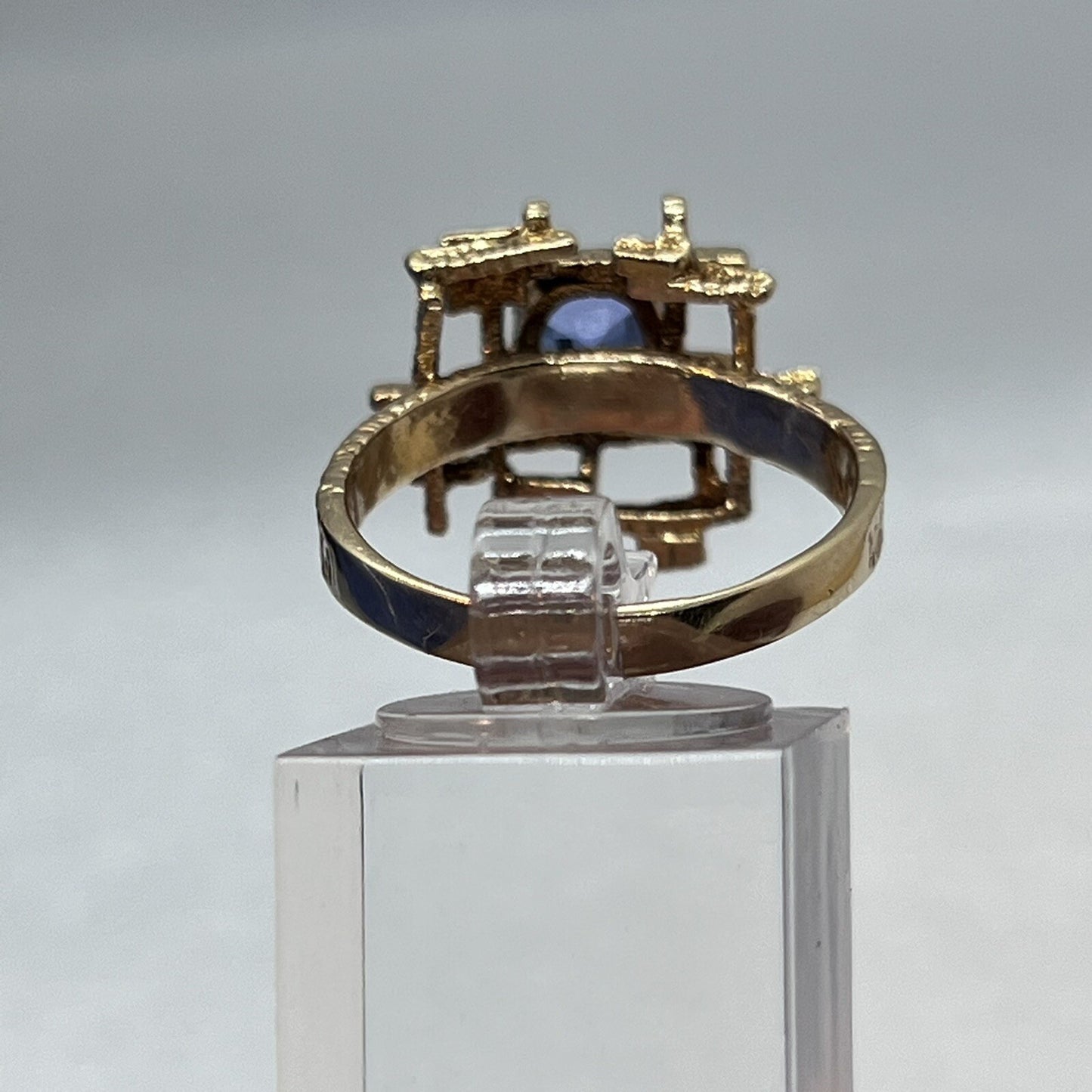 1980s Estate Tanzanite 14K Gold Geometric Cocktail Ring 6.7g Signed SJ