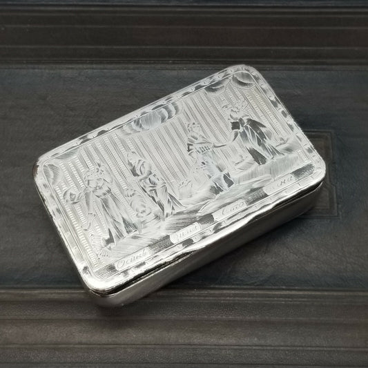 Antique 19c Imperial Russian Silver Niello 84 Snuff Box 2 sided Myths? Gods?