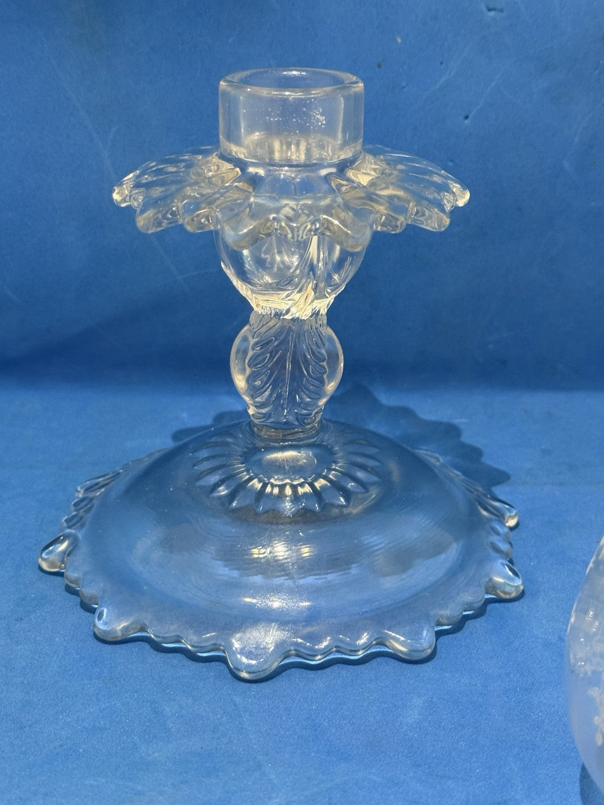 2 Cambridge Etched Glass Rose Point Base #1617 Hurricane Lamp Candle Holders