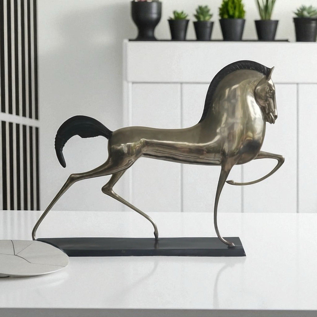 2 - 37" MCM Etruscan Silvered Brass Horse(s) Sculptures in Lovet-Lorski Style