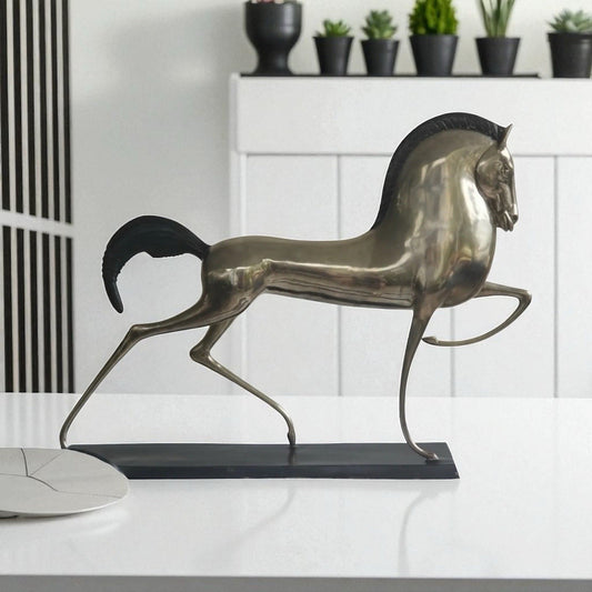 2 - 37" MCM Etruscan Silvered Brass Horse(s) Sculptures in Lovet-Lorski Style