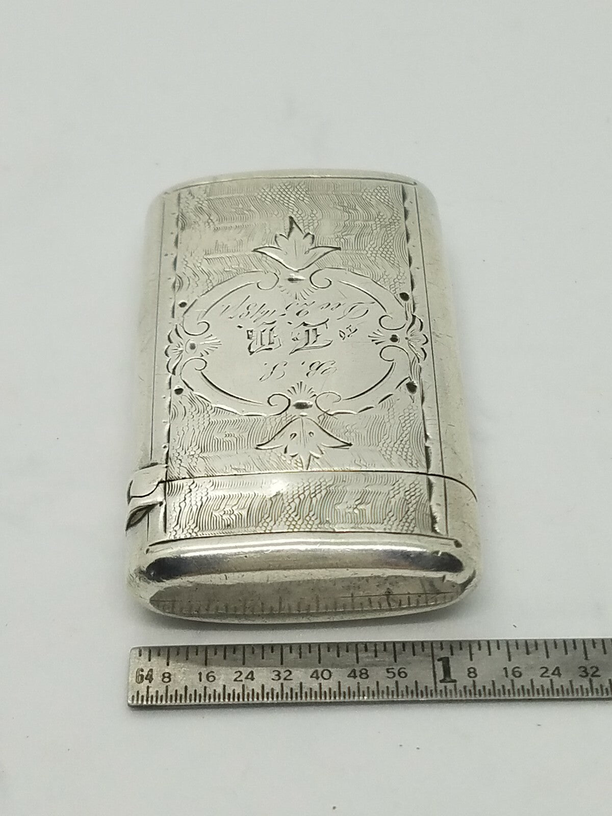 Antique 1874 GORHAM Hand-decorated Bright Cut Sterling Silver Match Safe Vesta