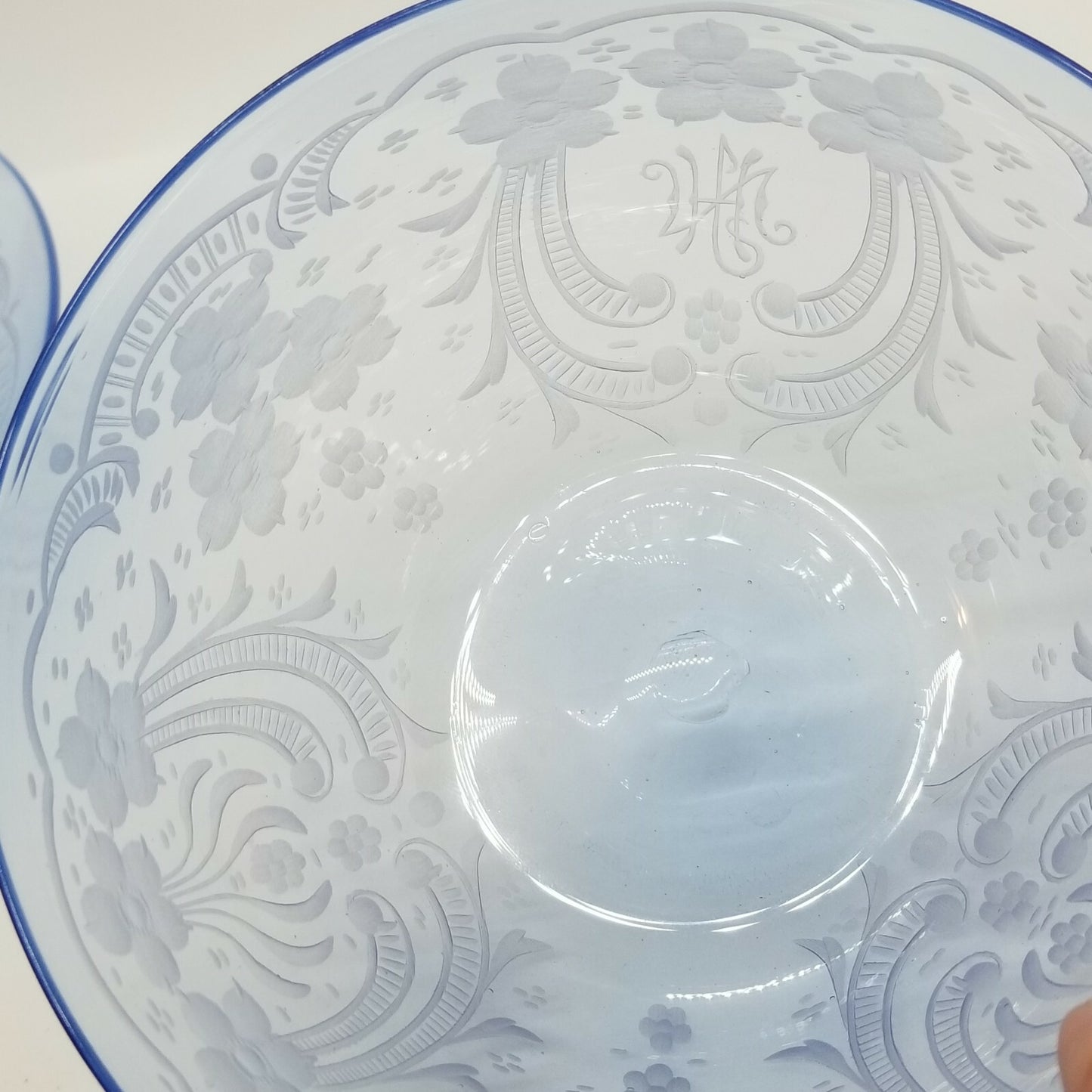 23pc 1920's Italian Salviati Murano Blue Etch Crystal Dessert  8, 3pc Place Set