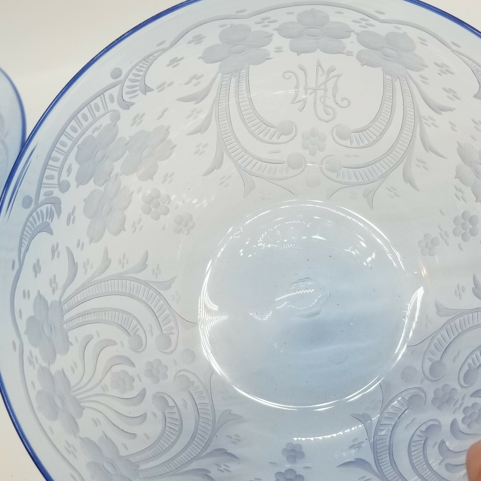 23pc 1920's Italian Salviati Murano Blue Etch Crystal Dessert  8, 3pc Place Set