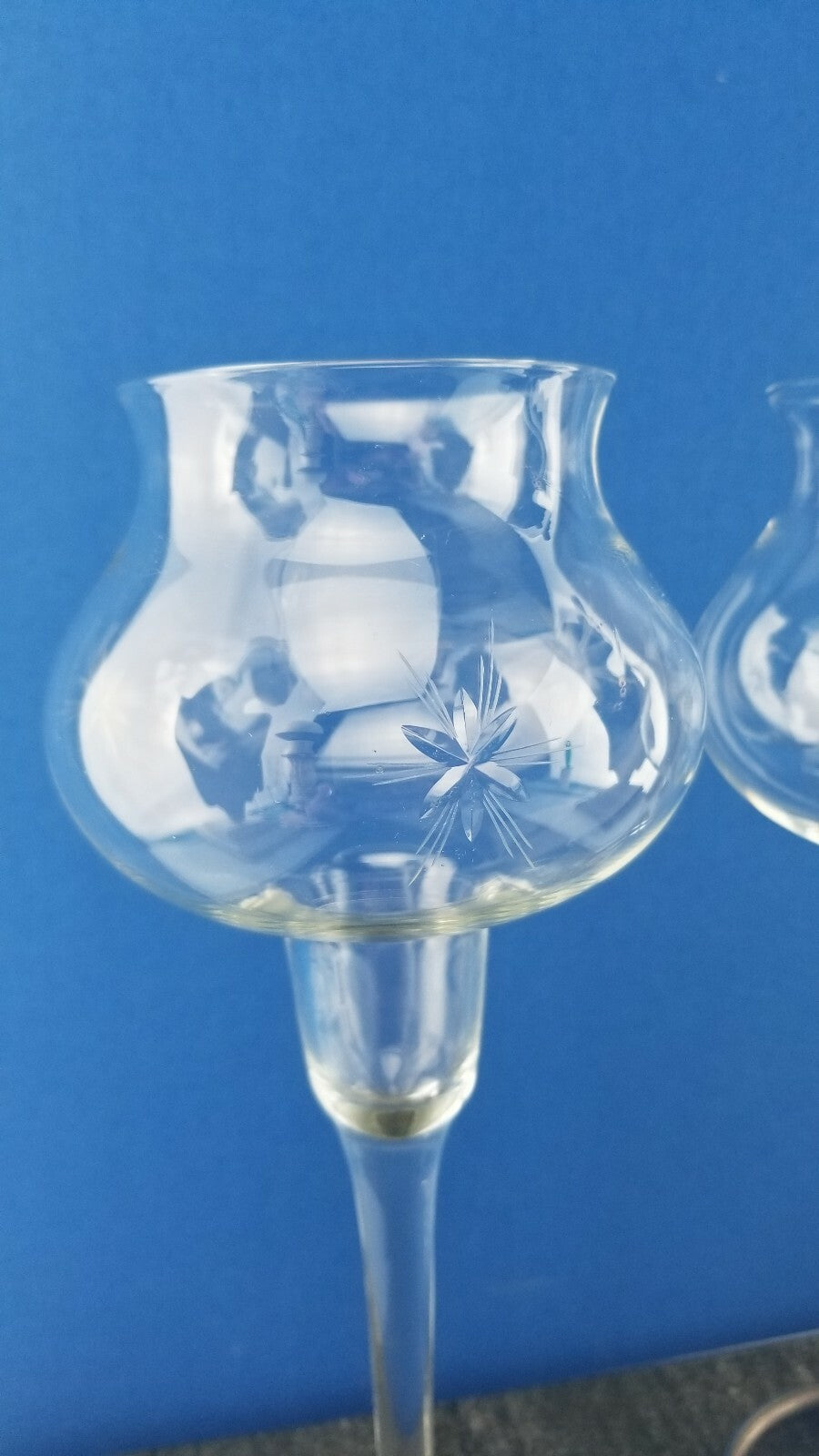 10" Pair Vintage Wallace Bulbous Cut Crystal Sterling Silver Candle Holders