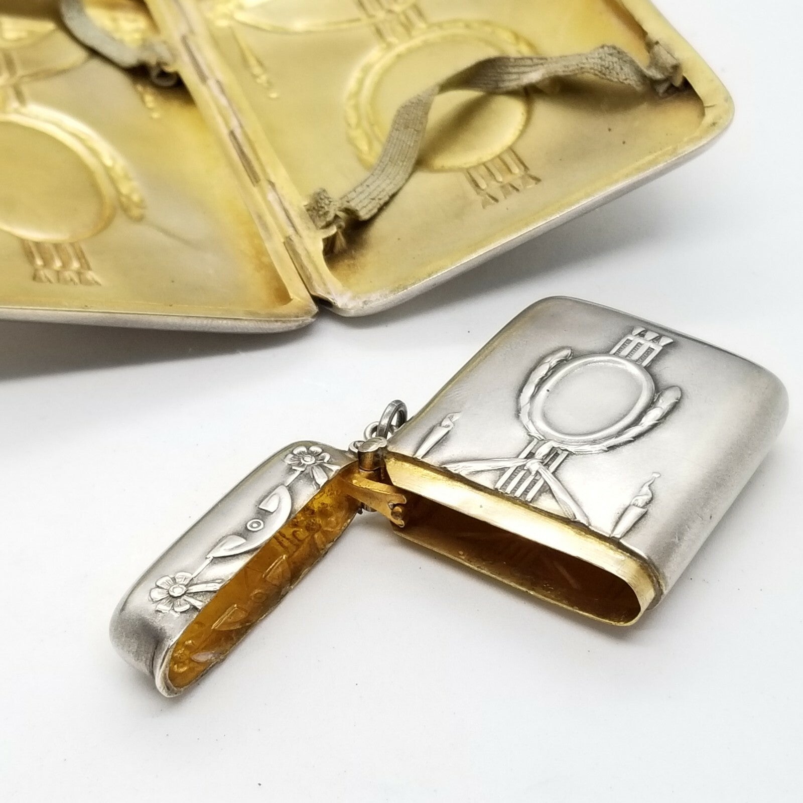 Antique 800 Silver Jugendstil Art Nouveau Match Safe Vesta & Cigarette Case Fob