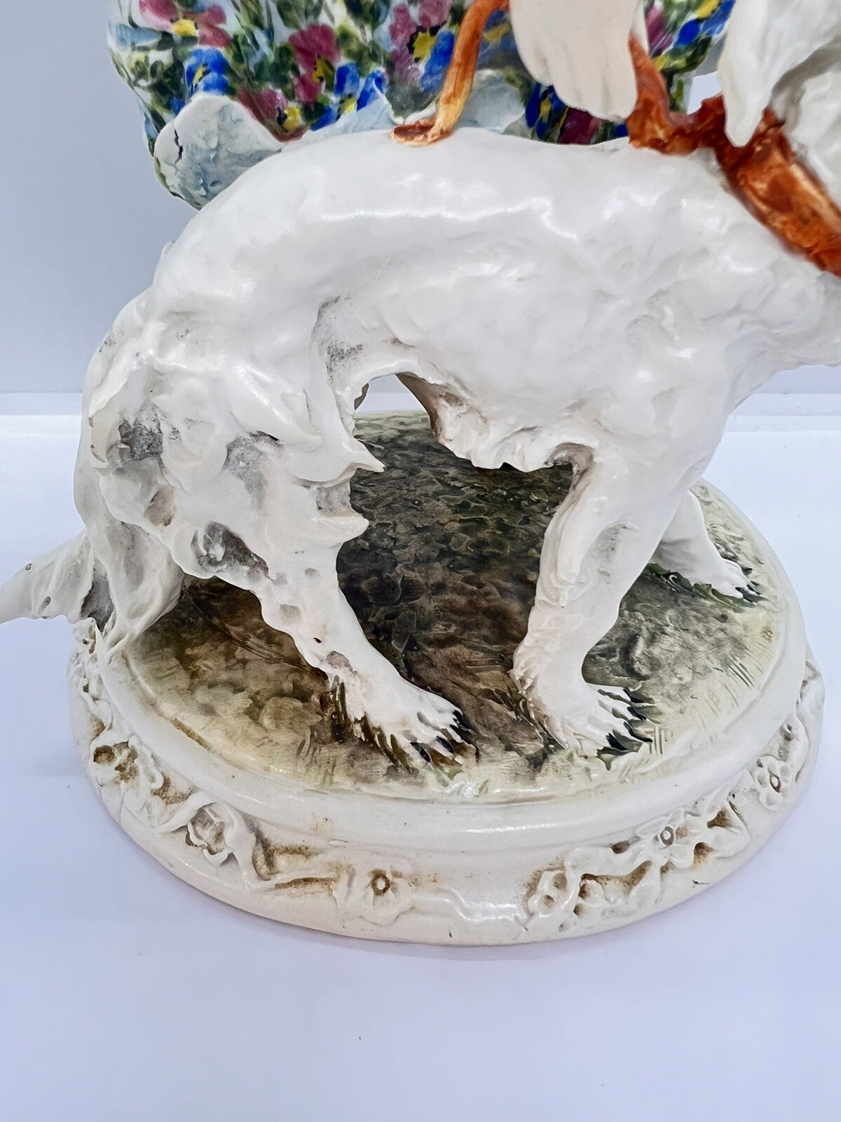 1950’s Borzoi & Girl w Floral Trim Mollica dog 10" Capodimonte Figurine Italy