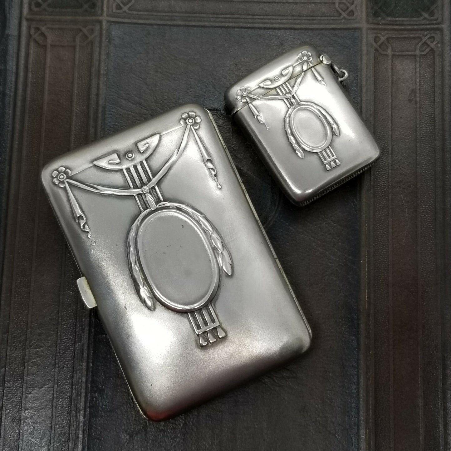 Antique 800 Silver Jugendstil Art Nouveau Match Safe Vesta & Cigarette Case Fob