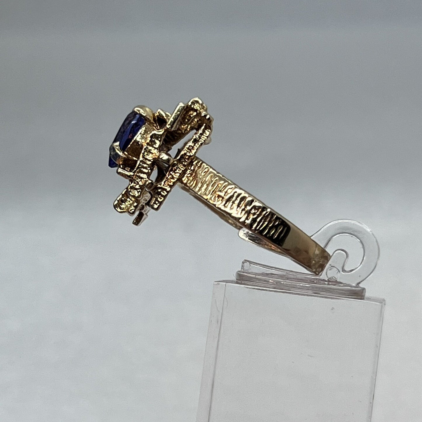 1980s Estate Tanzanite 14K Gold Geometric Cocktail Ring 6.7g Signed SJ