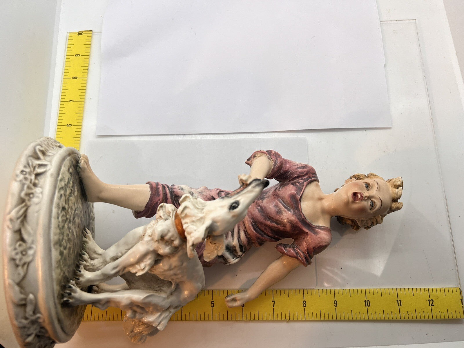1950’s Borzoi & Boy Signed C. Mollica 10" Capodimonte Dog Figurine Italy