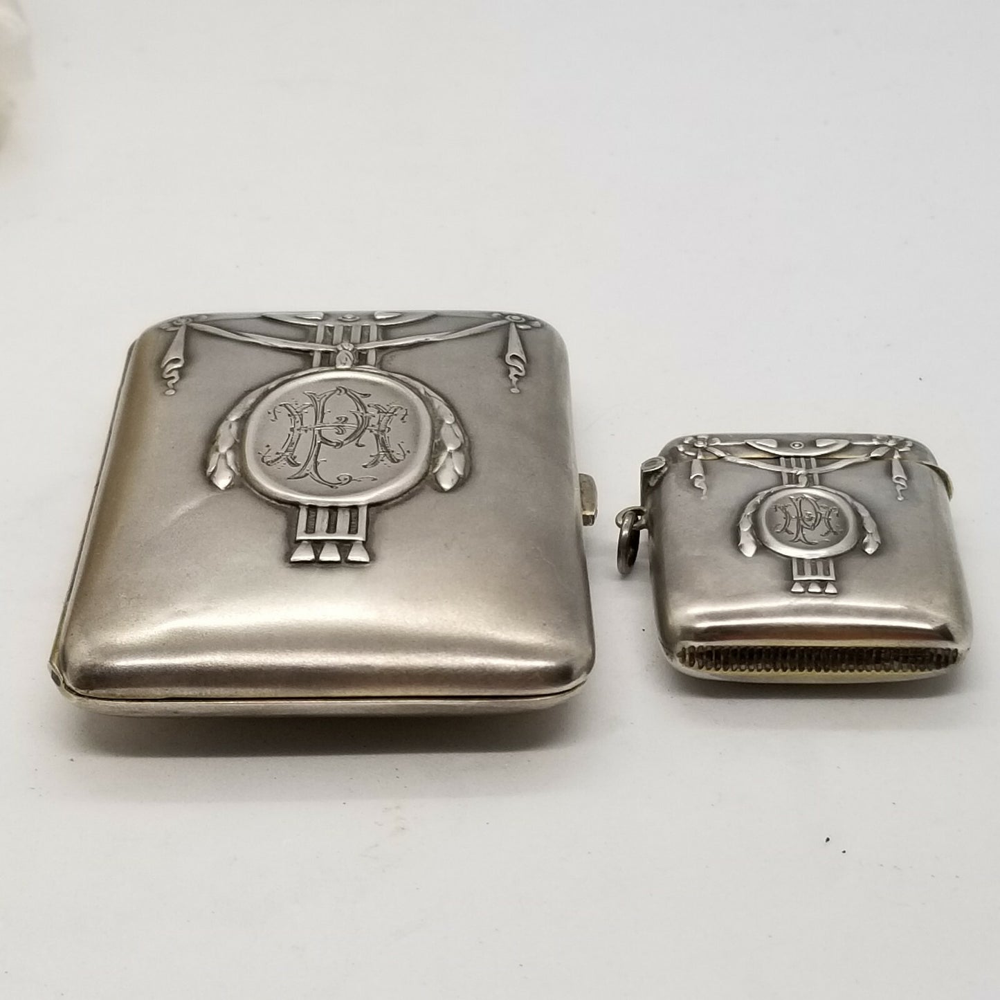 Antique 800 Silver Jugendstil Art Nouveau Match Safe Vesta & Cigarette Case Fob