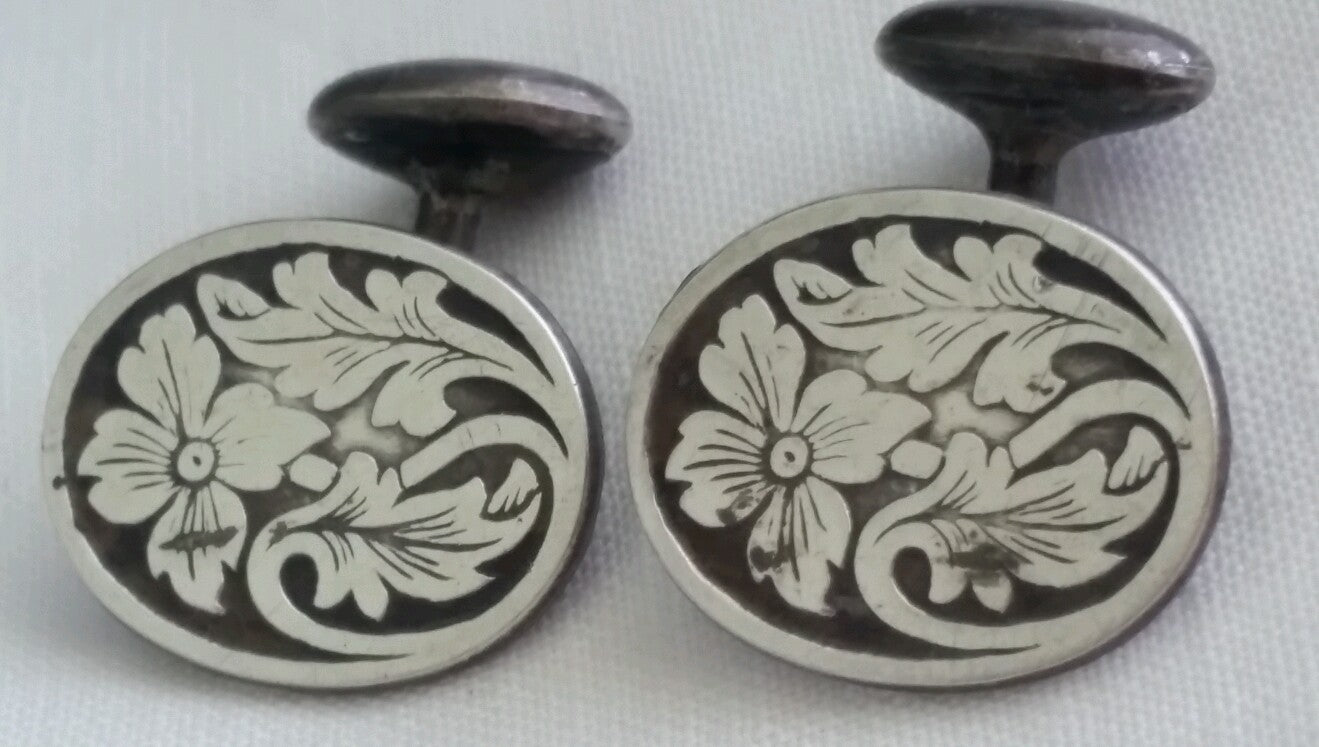 Antique Art Nouveau Solid Sterling Silver Cufflinks