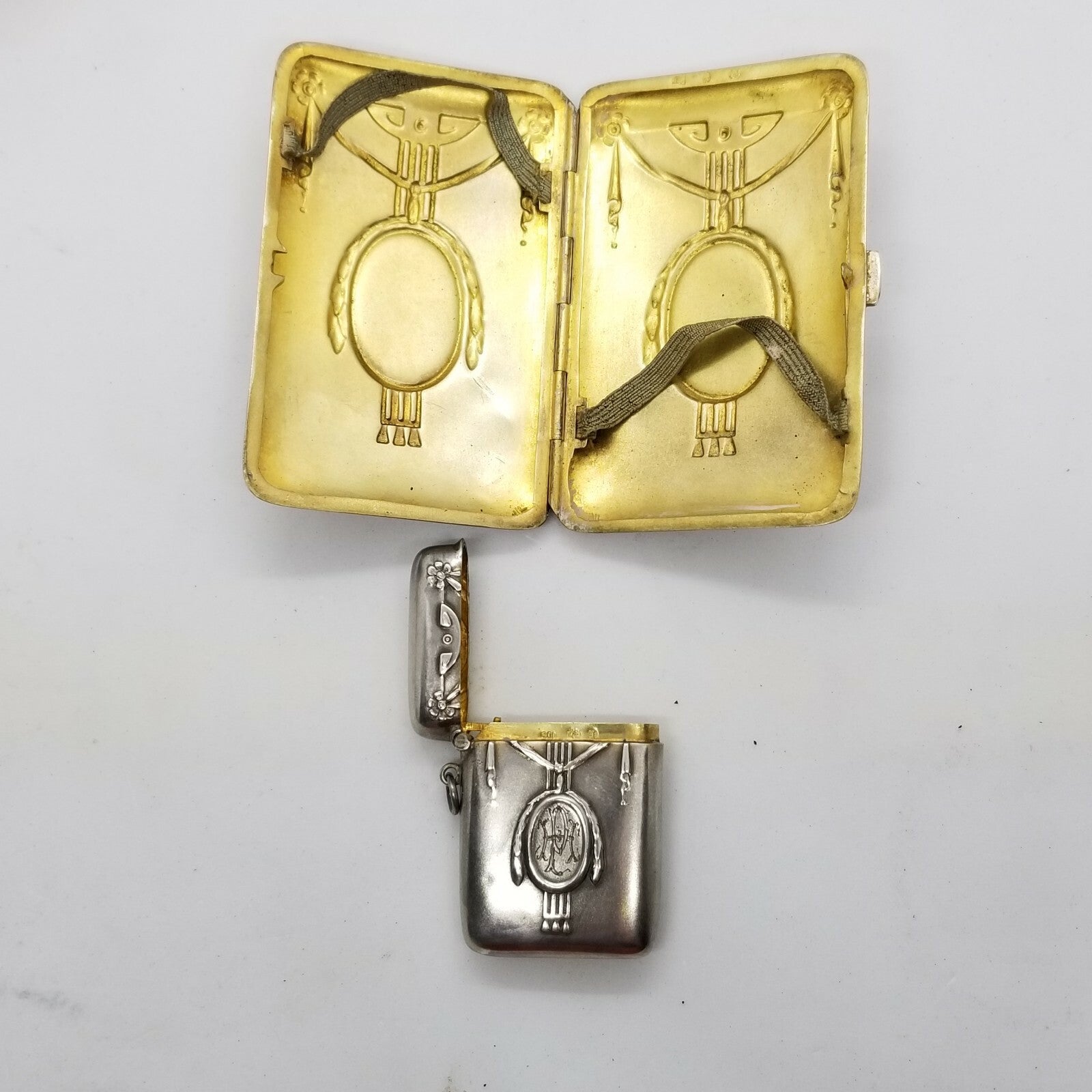 Antique 800 Silver Jugendstil Art Nouveau Match Safe Vesta & Cigarette Case Fob