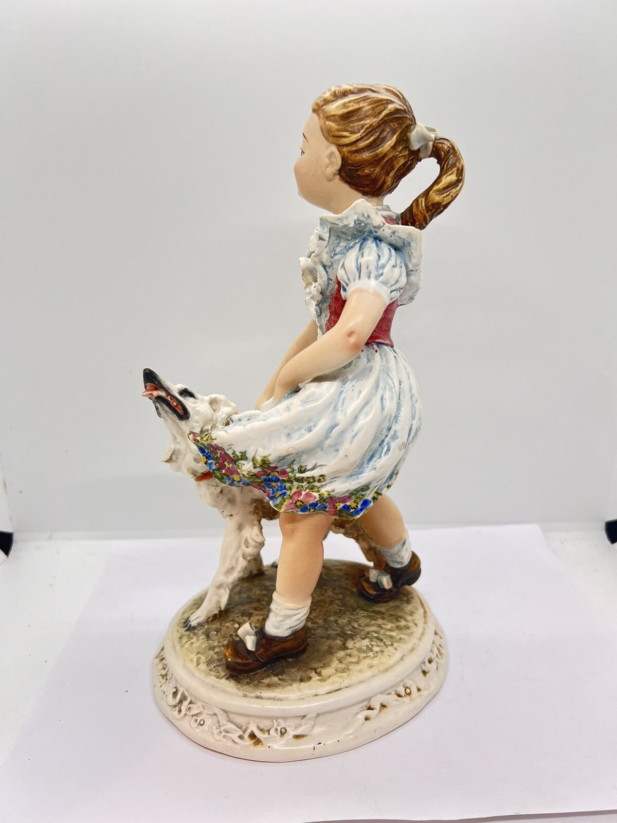 1950’s Borzoi & Girl w Floral Trim Mollica dog 10" Capodimonte Figurine Italy