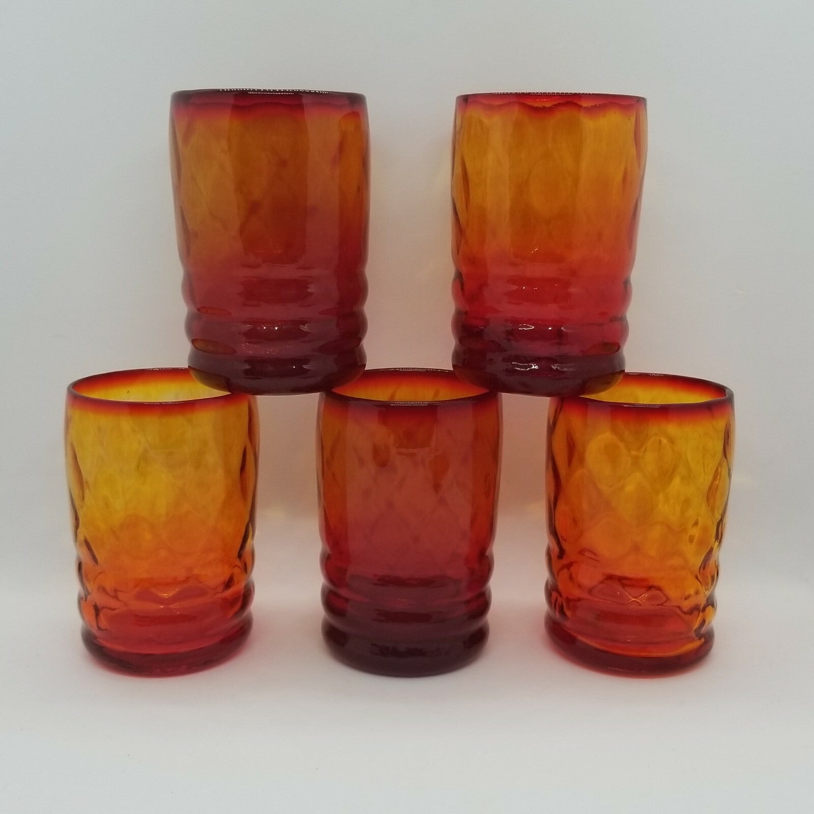 5 Fenton Amberina Diamond Optic Tumblers #1635 = go w/Squatty Water Pitcher Set