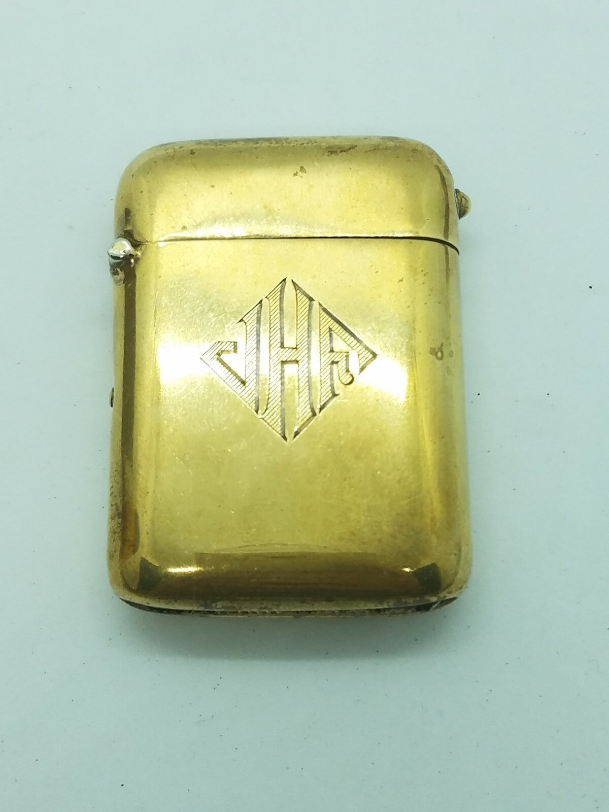 Antique Art Deco Brass Match Safe Vesta Case Box