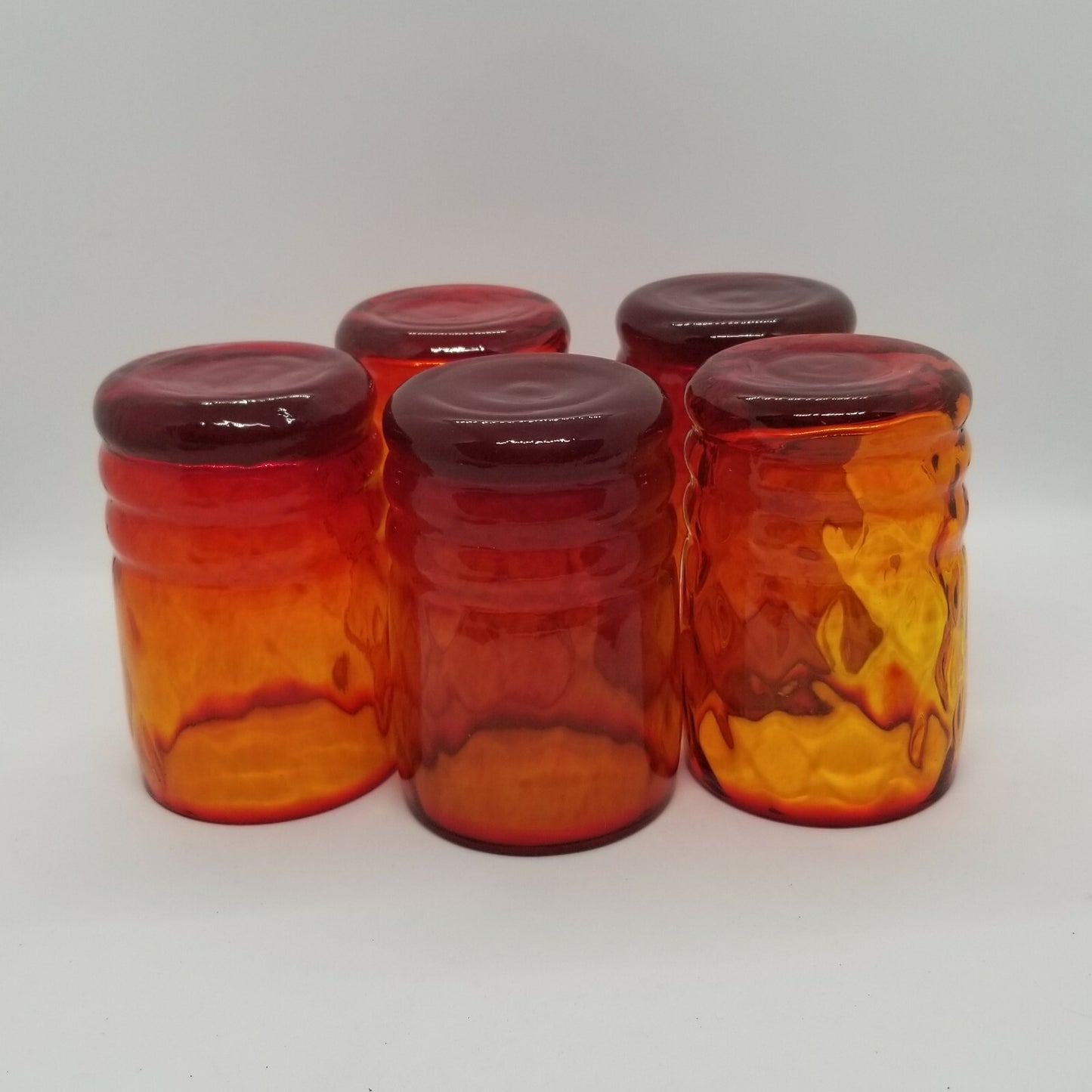 5 Fenton Amberina Diamond Optic Tumblers #1635 = go w/Squatty Water Pitcher Set