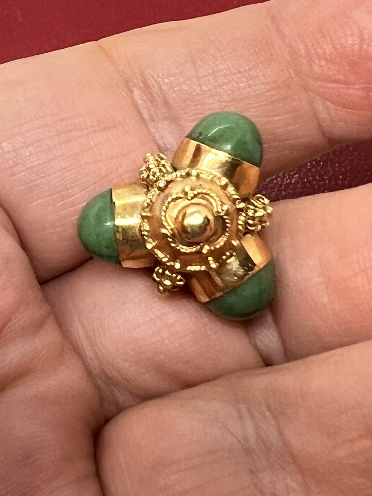 18K Gold Etruscan Revival Chrysoprase? Bracelet Charm Fob Necklace Pendant 6.5g